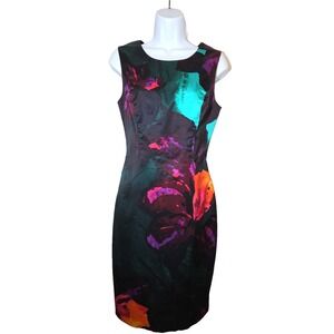 Milly Cocktail Dress‎ Italian Fabric Polished Cotton Abstract Floral Size 4